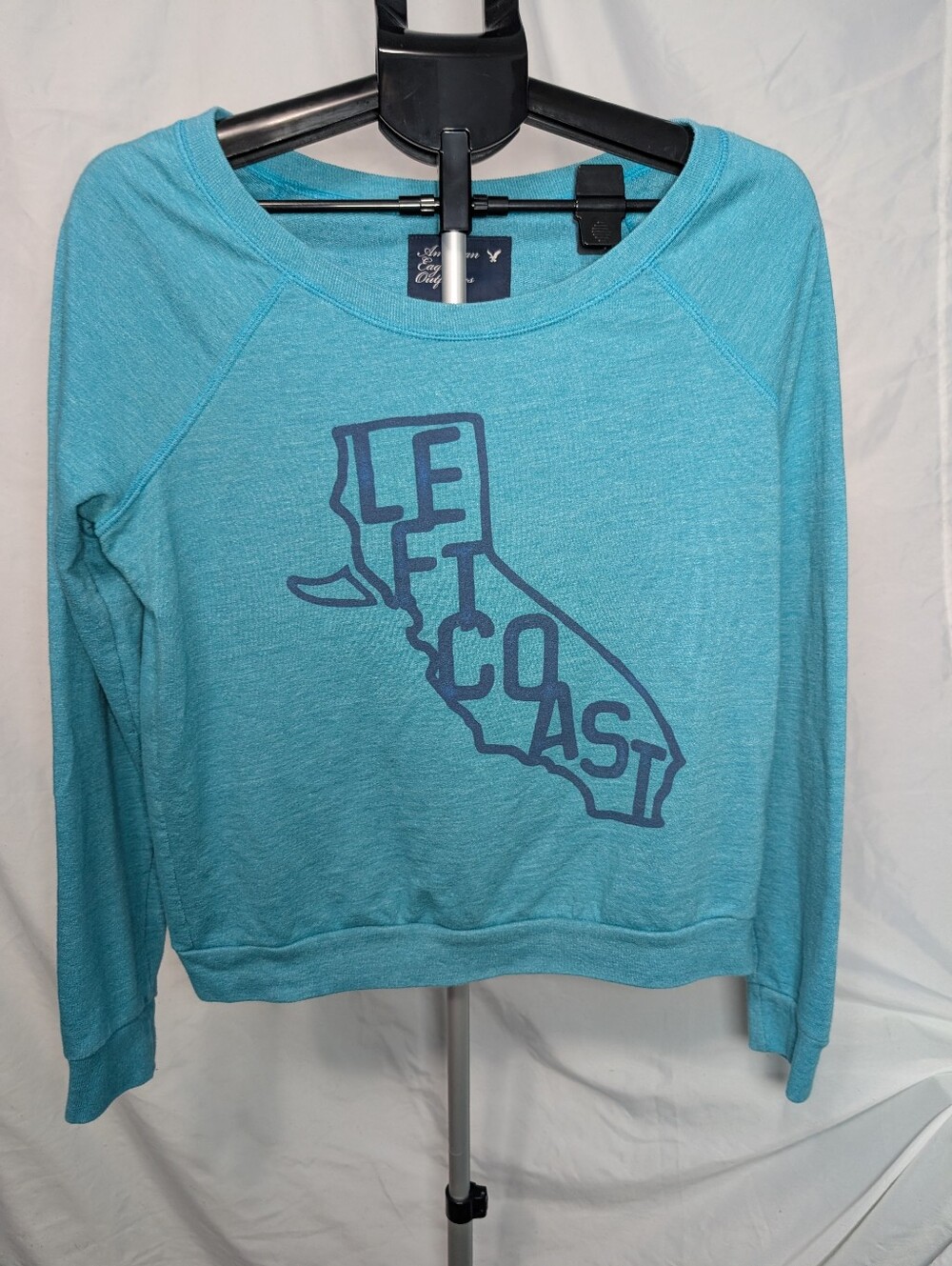 American Eagle Left Coast Graphic Scoop-Neck Top, Teal, Size L